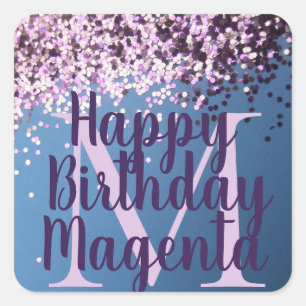 Monogram Lavender Confetti on Blue Square Sticker