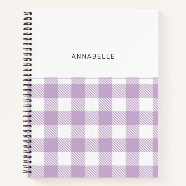 Monogram Lavender Gingham Girly Elegant Notebook (Front)