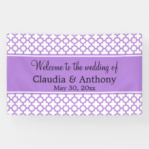 Monogram Lavender Quatrefoil Pattern Wedding Banner