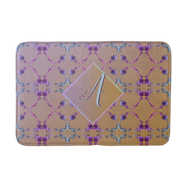 Monogram Lavender Rose Heart Blush  Bath Set Mat (Front)