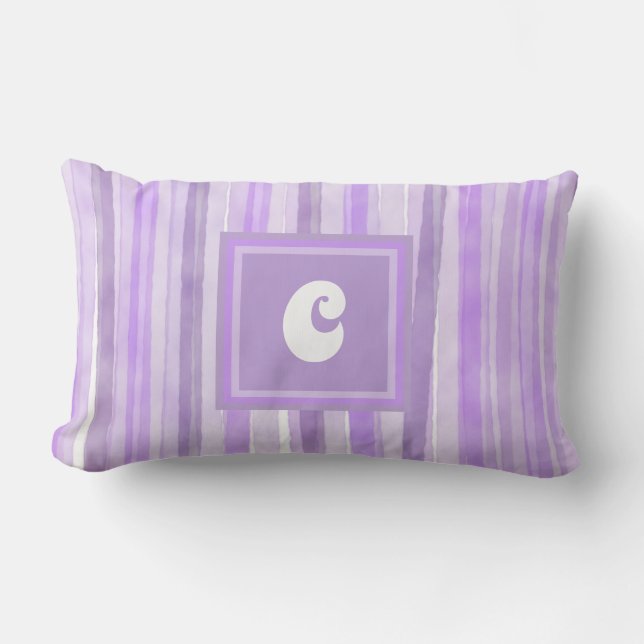 Monogram Lavender Stripes Custom  Lumbar Cushion (Front)