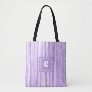 Monogram Lavender Stripes Custom Tote Bag
