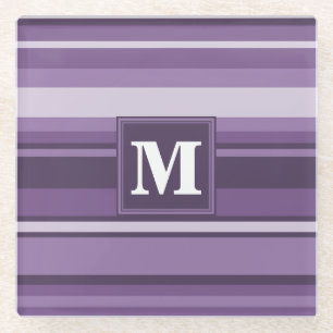 Monogram Lavender stripes Glass Coaster