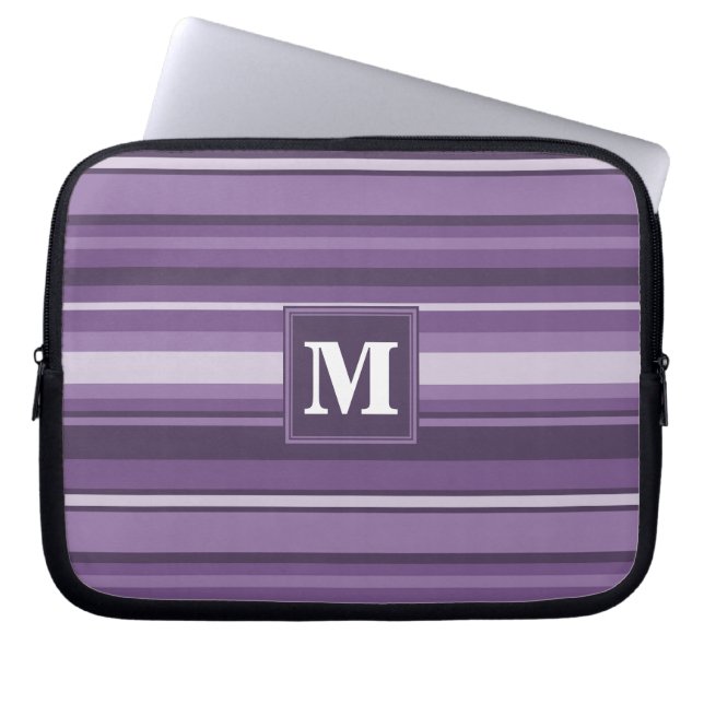 Monogram Lavender stripes Laptop Sleeve (Front)