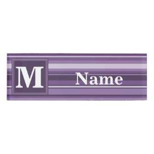 Monogram Lavender stripes Name Tag
