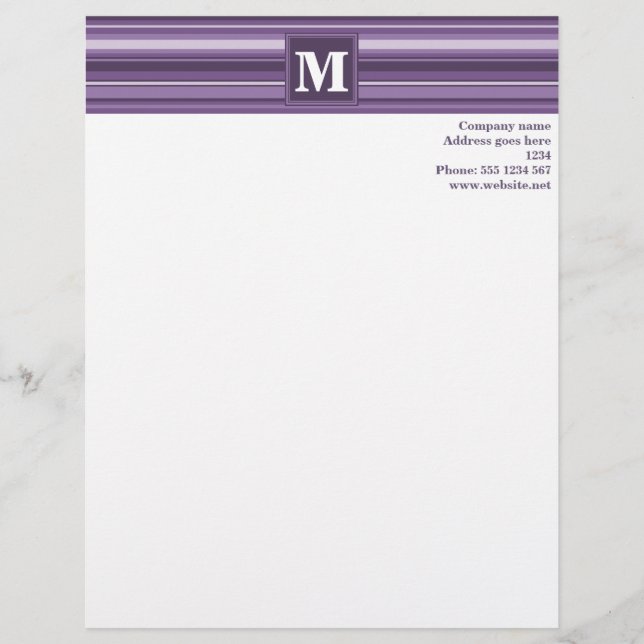 Monogram Lavender stripes Personalized Letterhead (Front)