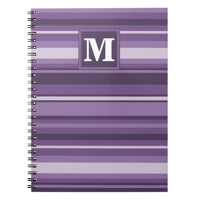 Monogram Lavender stripes Spiral Notebook (Front)