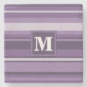 Monogram Lavender stripes Stone Coaster