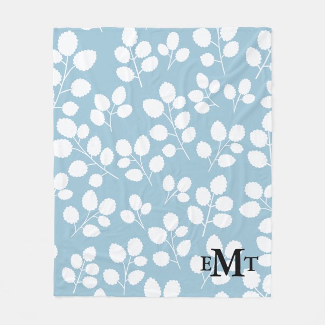 Monogram Leaf Pattern Fleece Blanket (Front)