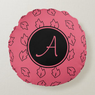 Monogram Leaf Pattern Pink Round Cushion