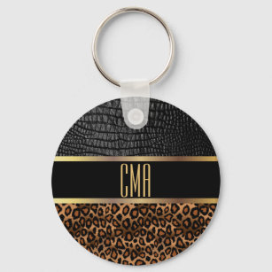 Monogram Leather and Leopard Pattern Key Ring