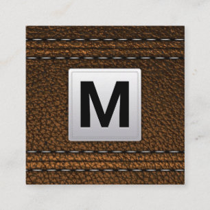 Monogram Leather Background Square Business Card