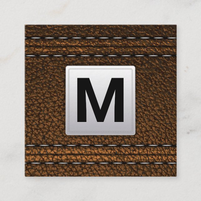 Monogram | Leather Background Square Business Card (Front)