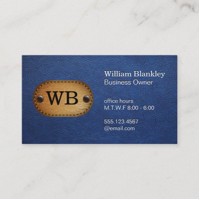 Monogram | Leather | Blue Leather Business Card (Front)