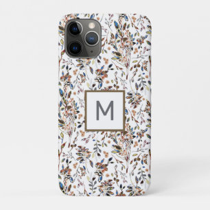 Monogram Leaves Berries White Watercolor Floral Case-Mate iPhone Case