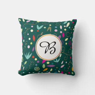 monogram & leaves patterned cushion