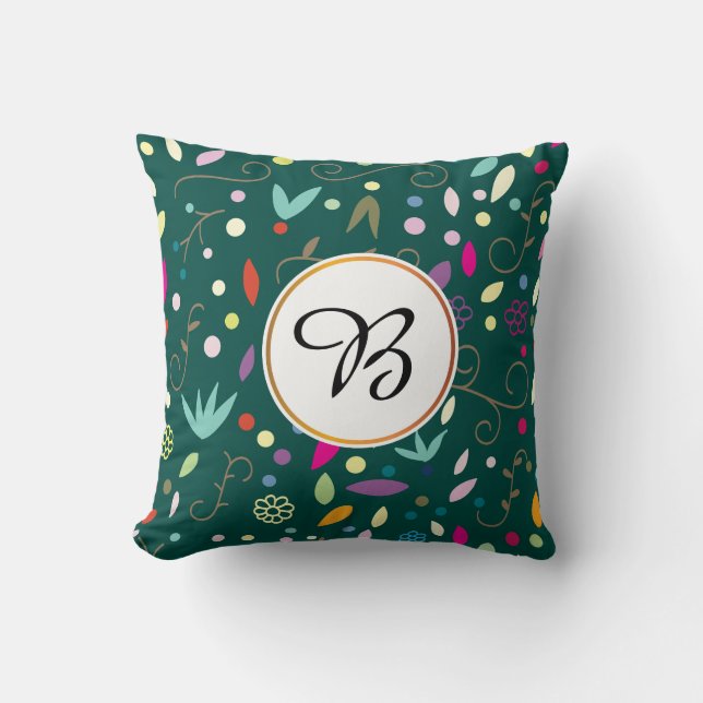 monogram & leaves patterned cushion (Front)