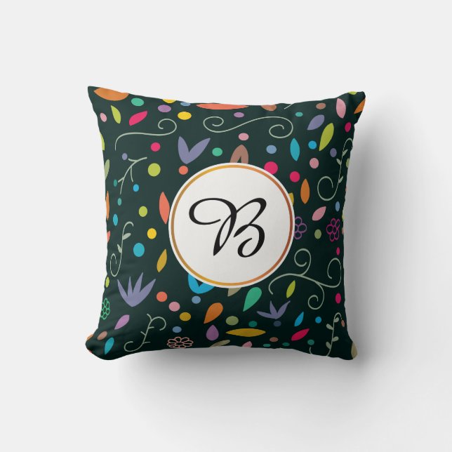monogram & leaves patterned cushion (Front)