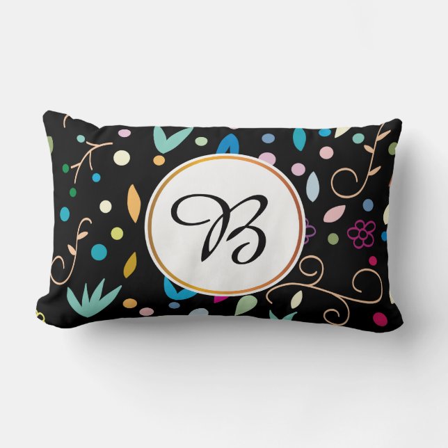 monogram & leaves patterned lumbar cushion (Front)