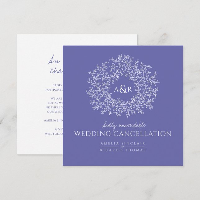 monogram leaves wedding cancellation announcement (Front/Back)