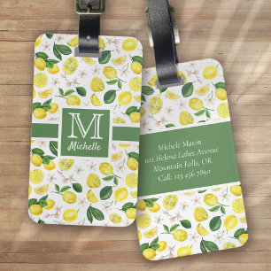 Monogram Lemon Citrus Pattern Luggage Tag