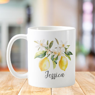 Monogram Lemon Fruits White Flowers Tree Branch Coffee Mug