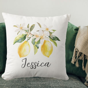 Monogram Lemon Fruits White Flowers Tree Branch Cushion