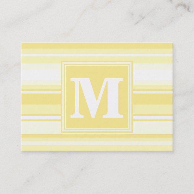 Monogram lemon yellow stripes business card (Front)