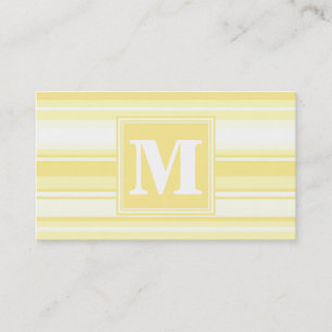 Monogram lemon yellow stripes business card