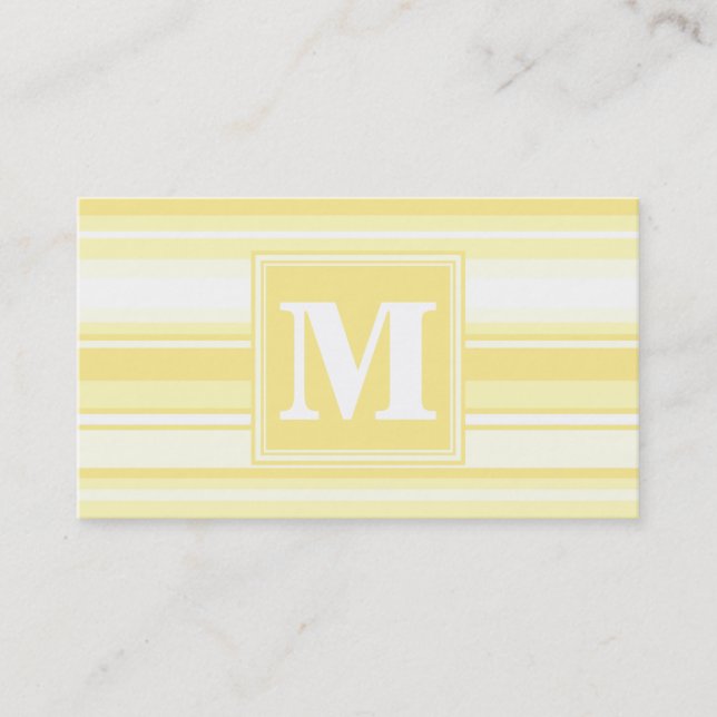 Monogram lemon yellow stripes business card (Front)