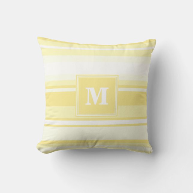 Monogram lemon yellow stripes cushion (Front)