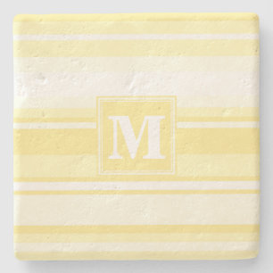 Monogram lemon yellow stripes stone coaster
