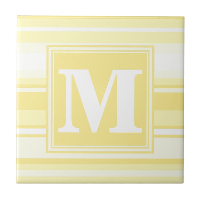 Monogram lemon yellow stripes tile (Front)