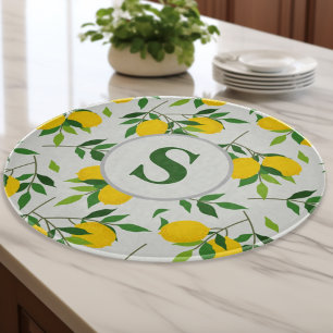 Monogram Lemons and Leaves Pattern  Cutting Board