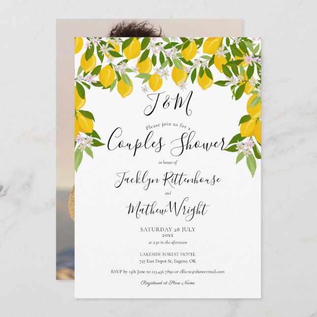 Monogram Lemons Wedding Couples Shower Photo Invitation (Front/Back)