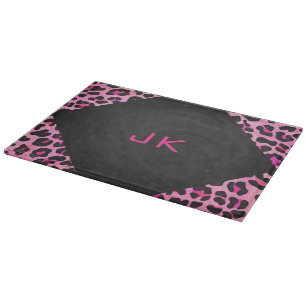 Monogram Leopard Black and Hot Pink Print Cutting Board