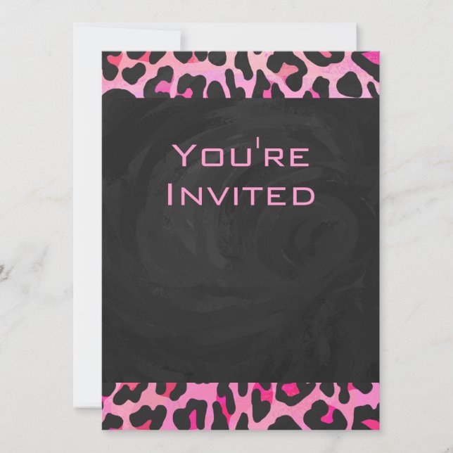 Monogram Leopard Black and Hot Pink Print Invitation (Front)