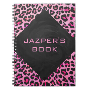 Monogram Leopard Black and Hot Pink Print Spiral Notebook