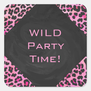 Monogram Leopard Black and Hot Pink Print Square Sticker