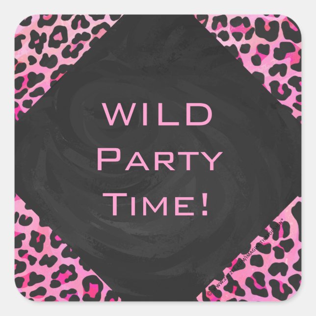 Monogram Leopard Black and Hot Pink Print Square Sticker (Front)