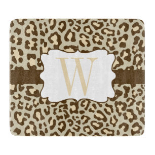 Monogram Leopard Brown Tan Peach Cutting Board