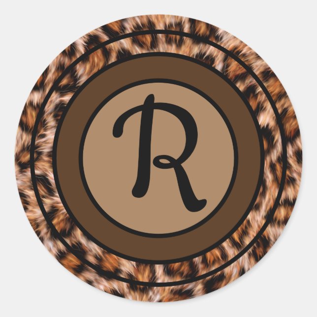 Monogram Leopard Pattern Classic Round Sticker (Front)
