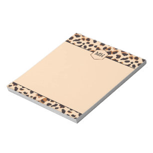 Monogram Leopard Print Modern Brown Black Animal Notepad
