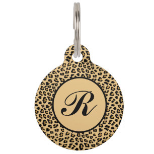 Monogram Leopard Print Pattern Pet Tag