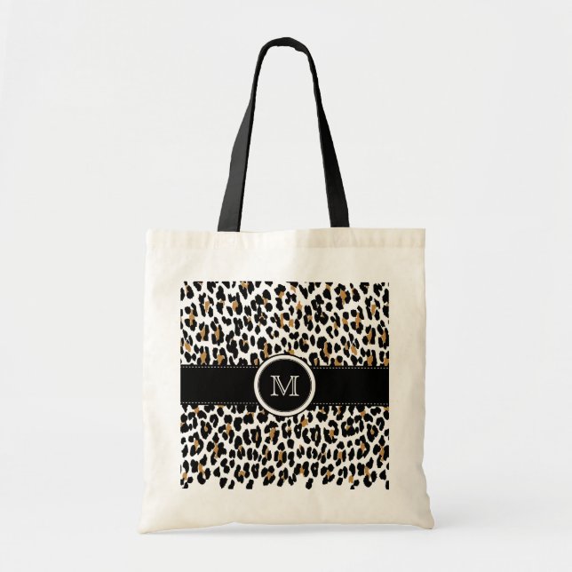 Monogram Leopard Print Tote Bag (Front)