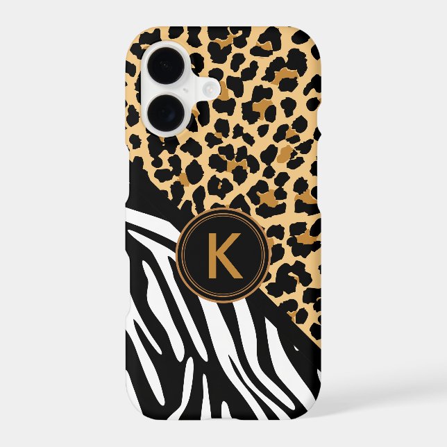 Monogram Leopard Zebra Print iPhone Case (Back)