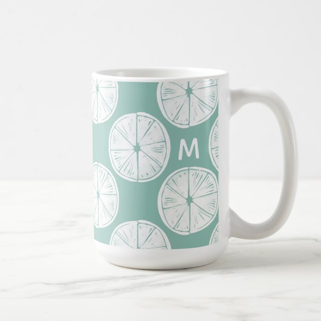 Monogram | Let's Taco About Love | Teal Lime Patte Coffee Mug (Right)