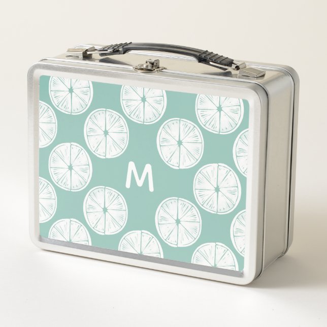 Monogram | Let's Taco About Love | Teal Lime Patte Metal Lunch Box (Front)