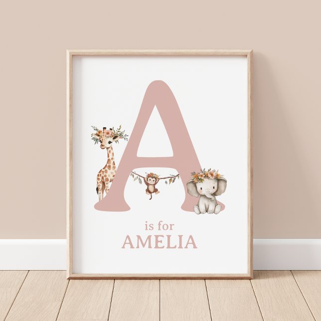 Monogram Letter A Boho Safari Animal Nursery Wall Poster (Creator Uploaded)