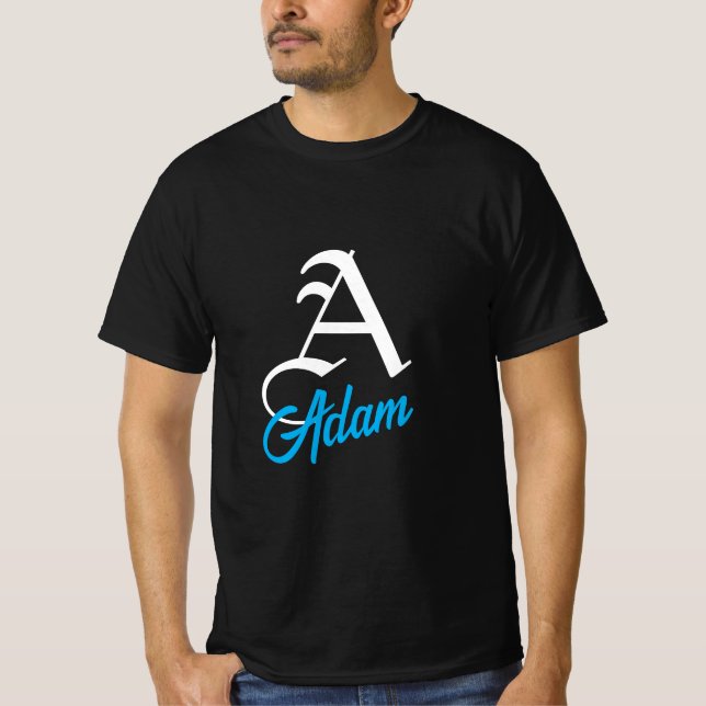 Monogram Letter A Custom Name Black T-Shirt (Front)